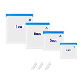 20 PCS Vacuum Sealer Storage Bags with 3 sealing clips, Reusable Vacuum Food Sealer Bags, 4 Sizes BPA-Free Sous Vide Bag Kit, Dry and Moist Food Preservation