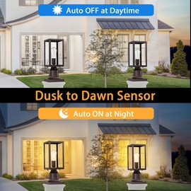 Dusk to Dawn Outdoor Post Lights with Pier Mount Base 2-Pack, Modern Lamp Post Light Fixture Waterproof Pole Lights Outdoor Column Lights Exterior Post Lantern with Clear Glass for Garden Patio, Brown