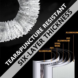 TEAIERXY 4 Inch 8FT Dryer Vent Hose,Flexible Air Ducting,Heavy Duty (6-ply) Aluminum Foil with 2 Clamps for HVAC Ventilation