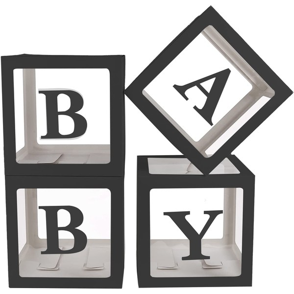 Sooyee Black Clear Baby Boxes with Letters for Baby Shower,Baby Shower Decorations, Transparent Ballon Boxes Backdrop,Baby Shower Birthday Party,Gender Reveal,Reusable Favors In Giftbox, Baby Blocks