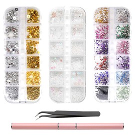 YDHfdc 4800 Pieces Rhinestones Nails Nail Art Rhinestones Many Sizes Nails Rhinestones Set with Tweezers and Rhinestone Picking Tool Pen for Nail Art, Clothing, DIY Crafts