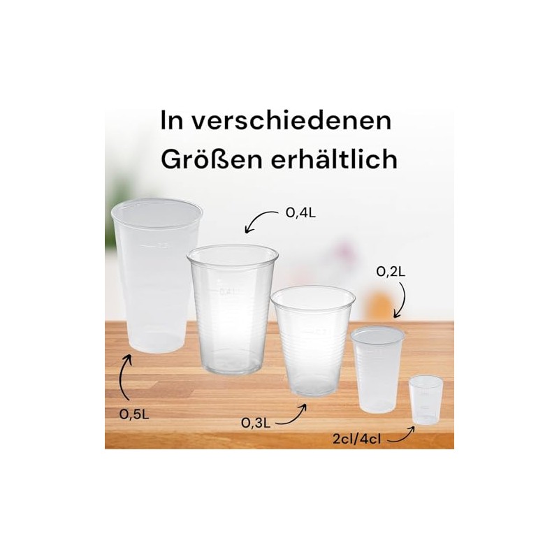 50 Stück Trinkbecher | Eichstrich 0,4l | Bierbecher Plastikbecher Einwegbecher