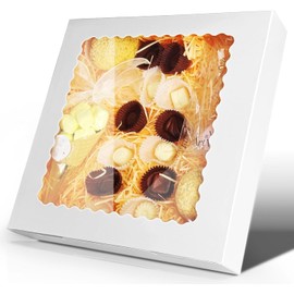 15-Pack 8x8x2.5 Inch Auto-Popup Bakery Boxes with Window - White Food-Safe Pastry Boxes for Cakes, Pies, Donuts & Muffins | Disposable Bulk Packaging (Recyclable)