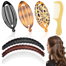 6 Stück Banana Clip, Bananenspange Haare mit 1 Kamm, 2 Stile Bananenhaarspangen, Banana Clip Dickes Haar, Haarbananenspange für Damen und Mädchen