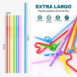 U Chef 100 Popotes de Plástico, Pajitas de Plástico Flexibles, Popotes de colores, Pajitas Reutilizables para Bebidas para Fiestas, 12.8 Pulgadas, Extra Largas, Decoraciones de Fiesta.