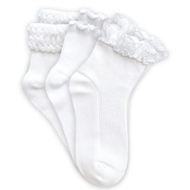 Jefferies Socks Girl's Seamless Eyelet Lace Ruffle Bubble Stitch Ankle Socks 3 Pair Pack, White, Toddler