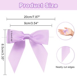 joycraft 50Pcs Twist Tie Bows, 3 Inches Satin Ribbon Twist Tie Bows, Holiday Gift Ribbon Bows, Small Satin Ribbon Bows for Birthday, Baby Shower, Wedding, Party Favor (Purple)
