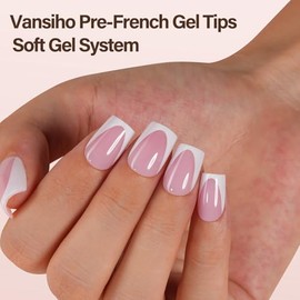 Vansiho Uñas Postizas Francesas de Gel Profundas, 150 Unidades de Cortas Cuadradas a Presión de Suave Rosa para Decoración de Diy, 15 Tamaños