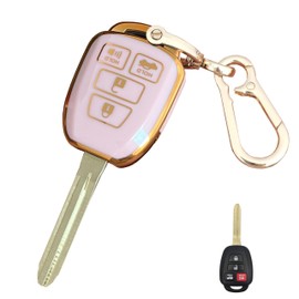 QIXIUBIA for Toyota Key Fob Cover Smart Key with Keychain Fits for Toyota Camry Corolla Rav4 Tacoma Highlander Avalon Venza (4-Button-Pink)