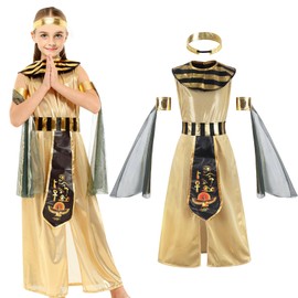 KumSoomliy Girls Egyptian Costume Kids Fancy Dress up Egyptian Queen Outfits Girls Golden Dress Age 10-11Y
