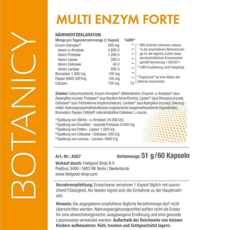Multi Enzyme Digestive Enzymes for a Better Vedauung Forte with