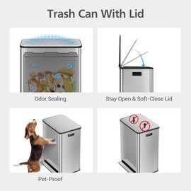 GarveeHome 60 L/16 gal Kitchen Trash Can,2×8 gal Pedal Trash Bin with Removable Baskets,Stainless Steel Garbage Can for Kitchen Office Restaurant School Hospital