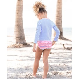 RuffleButts Girls Periwinkle Seersucker Long Sleeve Rash Guard Bikini - 2T