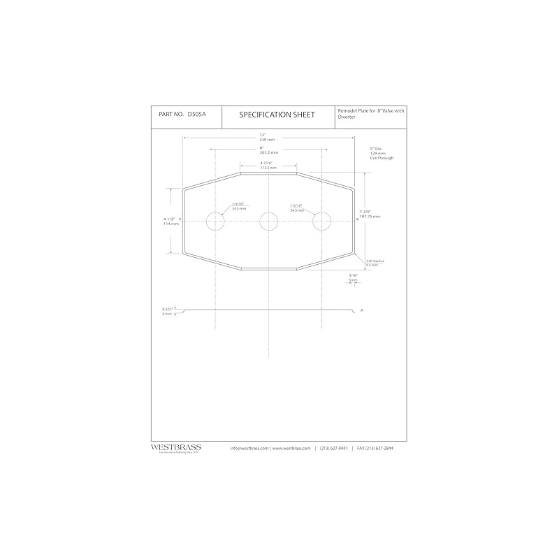 Westbrass Three-Hole Remodel Plate, Polished Chrome, D505-26, 1 Pack