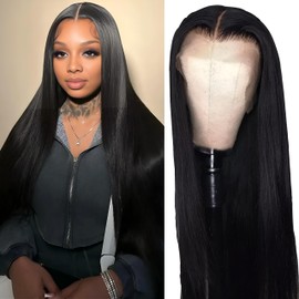 13x6 Lace Front Wig Human Hair Wigs for Women Straight 180% Density Natural Black Pre-Plucked with Baby Hair (13x6 Straight Wig, 22 Inch)