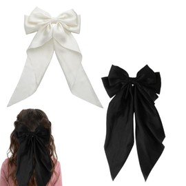 2 Stück Haarschleife,Haarschleifen Mädchen,Haarspangen mit Großer Schleife,Haarklammer Schleife,Französische Haarspange Groß mit Langem Seidigem Satin,Schleifen Haare,Hair Bow Haarnadel für Damen
