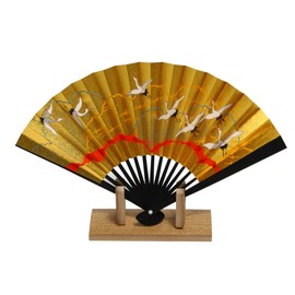 Hasegawa Kyoto Fan, Decorative Fan, Black Dyed Bone Fan Stand, With Stand, Boxed, Chiba Crane 5 Size