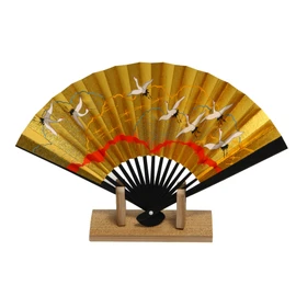 Hasegawa Kyoto Fan, Decorative Fan, Black Dyed Bone Fan Stand, With Stand, Boxed, Chiba Crane 5 Size