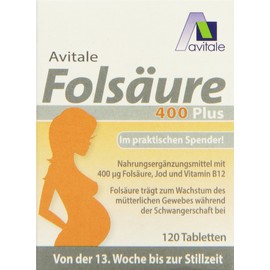 Avitale Folic Acid with Vitamin B12 and Iodine 400 Plus, 120 Tablets Klicksp, Single Pack (1 x 7.8 g