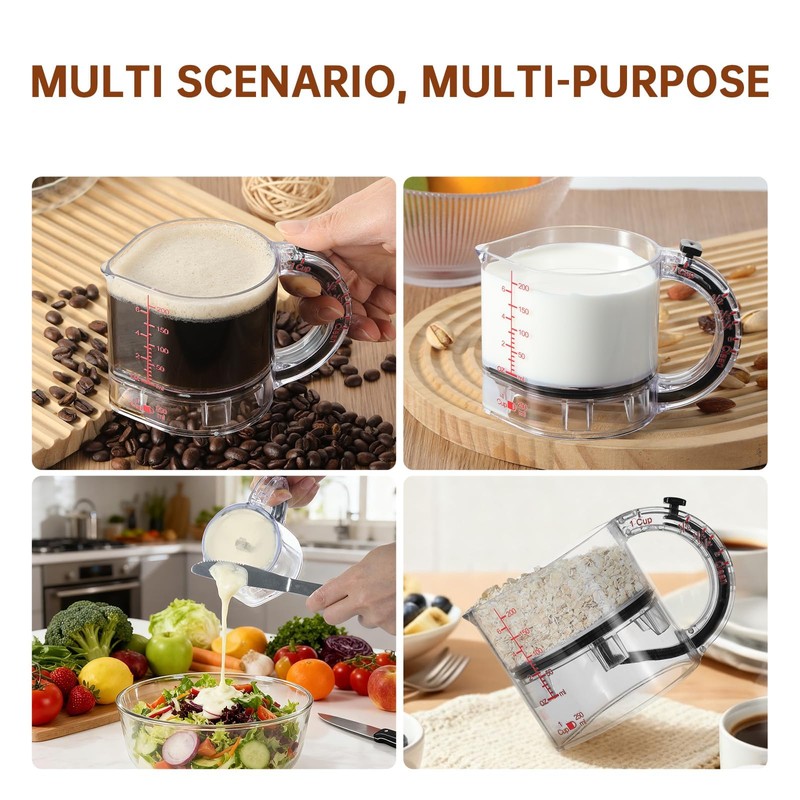 4-in-1 Adjustable Measuring Cup, Multi-Functional Kitchen Tool with Push-Button, with