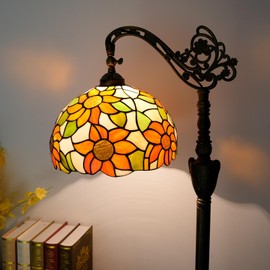 Blivuself Tiffany Floor Lamp Yellow Sunflower Stained Glass Gooseneck Reading Floor Lamp Adjustable Corner Standing Light with Foot Switch for Bedroom Living Room Office (Bulb Included)