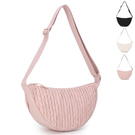 BESMART Small Nylon Crescent Crossbody Bag for Women Men Trendy, Waterproof Crescent Sling, Lightweight Travel Purses (PINK QUILTED)