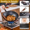 WANGYUANJI Cast Iron Wok,13.4 inch Flat Bottom Wok with Glass
