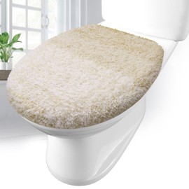 Arotive Soft Microfiber Bathroom Toilet Lid Cover, Machine Washable Seat Covers, 17.5 x 15, Stays in Place Rubber Backing, Fits Most Round, Elongated and Oblong Lids, Accessories Decor, Light Beige