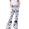 OeyFnbmO Girls Cow Print Flare Pants High Waisted Stretch 70s