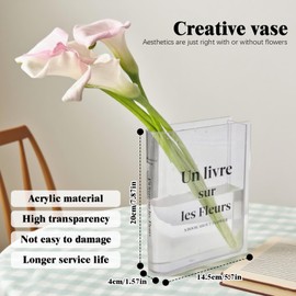 Sudnsadaks Book Vase, Small Vases Table Decoration, Modern Flower Vases, Table Vases, Book Vase for Flowers, Transparent Acrylic Bookcase Decoration, Unique Vase for Book Lovers