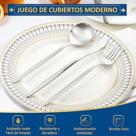 Ausein Juego de Cubiertos de 24 Piezas, Cubiertos de Acero Inoxidable para 6 Personas Incluye Cuchillos, Tenedores y Cucharas, Set de Cubiertos para C