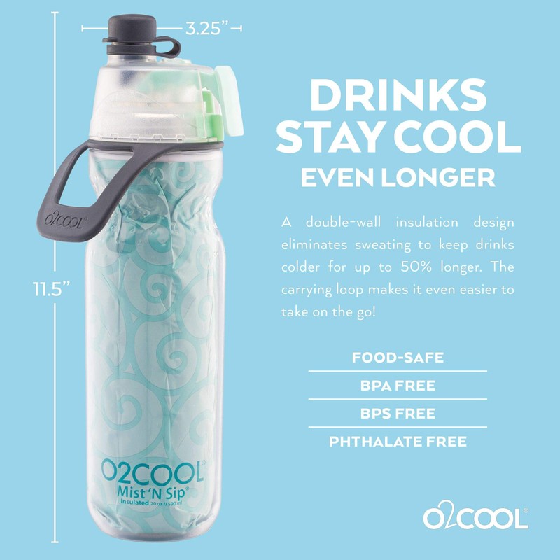 O2COOL Mist 'N Sip Misting Water Bottle 2-in-1 Mist And