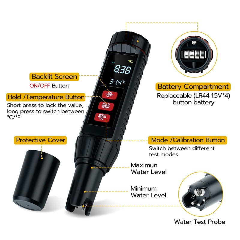 Tolesum 7 in 1 PH Meter Water, OPR/TDS/EC/S.G/Salinity/Thermometer/PH Digital Water