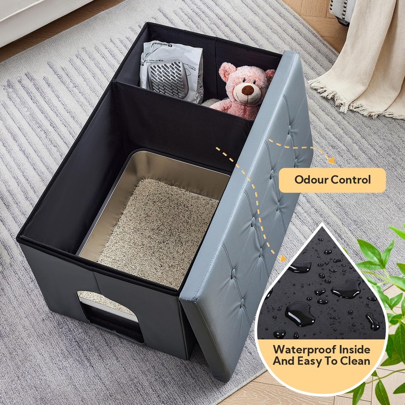 MEEXPAWS Cat Litter Box Enclosure Furniture Hidden, Cat Washroom Bench
