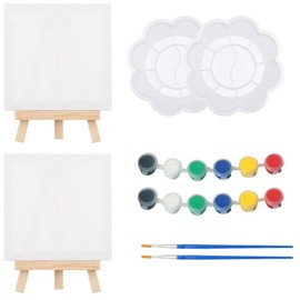 2 Set Canvas and Easel Set, Mini Canvas and Easel, Mini Canvases, Suitable for Art Classes, Painting Parties, Oil Painting, Tabletop Art and Handicrafts, Watercolor, Tempera Art Projects