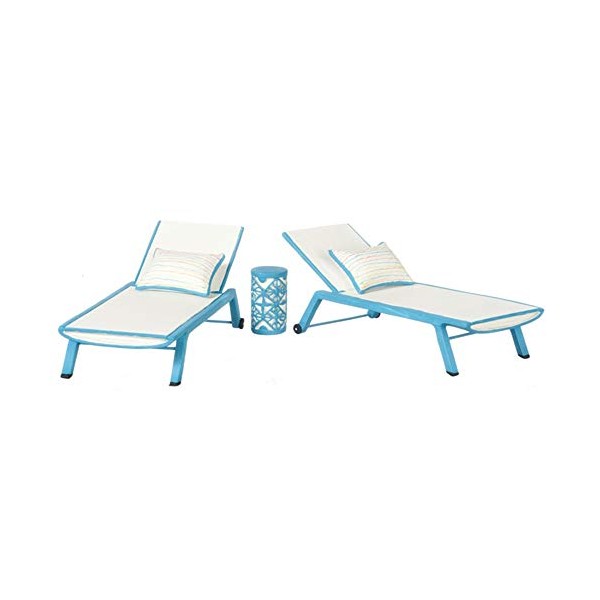 Dollhouse Miniature 1:12 Scale 3 Pc Blue SUN Chaise SET