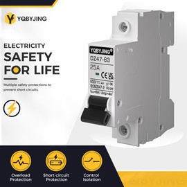 YQBYJING DC Circuit Breaker 25 Amp Solar Panel Disconnect Switch 12V-500V 1 Pole Miniature Solar Circuit Breaker for Outdoor PV Homes Battery, AC 110V DIN Rail MCB