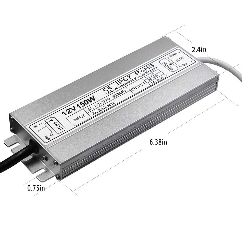 LED Driver Waterproof IP67 Power Supply 150W 12V DC 12.5a