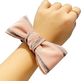 Wenlly Modische Samt-Haargummis mit farbblockierter Schleife, hohe Elastizität, Perlen-Pferdeschwanz-Halter, Haar-Accessoires für Damen und Mädchen, 1 Stück, Rosa