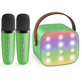 YLL Mini Karaoke Machine for Kids Adults, Portable Bluetooth Speaker with 2 Wireless Microphones,18 Pre-Loaded Songs Toys Birthday Gifts for Girls 4, 5, 6, 7, 8+ Years Old Toddler Teens (LightGreen)