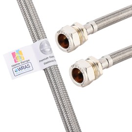 Home Range 300mm WRAS Approved Stainless BSP 15mm x 15mm |2 Lengths| Compression Steel Braided Flexible Pipe Connector, 15 Bar Max Working Pressure, 85°C Max Temperature, Durable for Kitchens