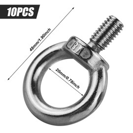 10 Pcs M8 Stainless Steel Lifting Eye Bolts - Hardware Eyebolts, Male Thread Ring Screw for Lifting and Various Engineering Equipment