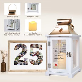 25th Wedding Anniversary Lantern, Best 25th Anniversary Wedding Gifts for Couple Parents Wife Husband Silver 25 Years of Marriage for Him Her, Unique 25th Wedding Anniversary Ideas
