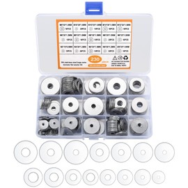 230 Pcs Stainless Steel Large Fender Washers, 15 Sizes Flat Penny Washers Assortment Kit for Car Ship Assembly, Furniture Installation, Electrical Connections, DIY Project