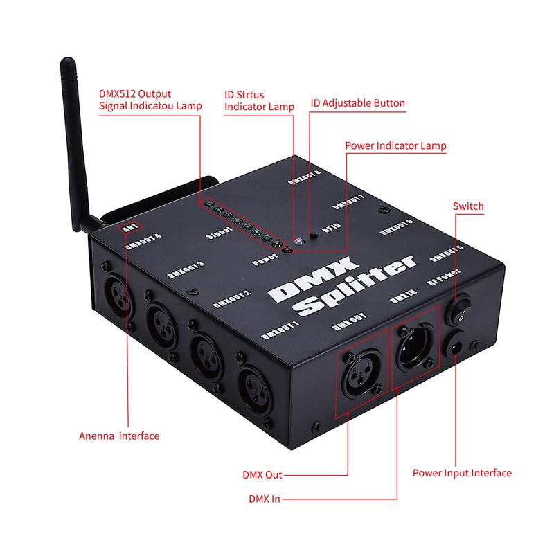 Wireless Lighting Signal Amplifier Distributor Signal Decoder 8 Channel Signal