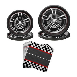 Blue Orchards Race Car Plates and Napkins (52 Pieces for 16 Guests) Racing Car Race Track Party Supplies Decorations Racing Sports Themed Dinnerware for Kids Boys Birthday Baby Shower Home Decor