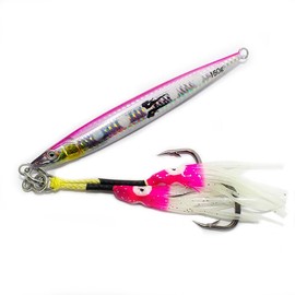 Small Profile Big Fish Jigs with XL Assist Hooks. Slow Pitch Speed Jigging Lures for Amberjack, Yellowtail, Grouper, Cobia, Cod, Tuna 150g and 180g (Pretty in Pink, 150g)