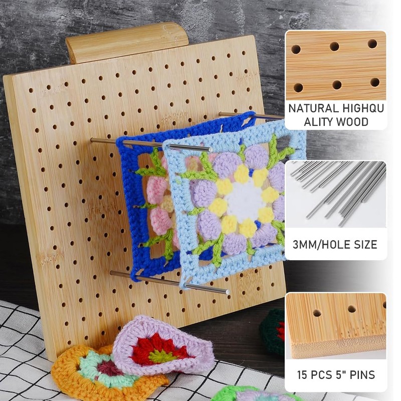 Wooden Crochet Blocking Board,Blocking Mats for Knitting with 15 Stainless