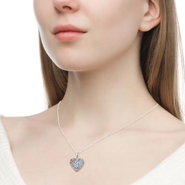 TANGPOET Forget Me Not Flower Heart Locket Necklace for Women 925 Sterling Silver Blue Enamel Forget Me Not Photo Locket that Hold Two Pictures Memorial Keepsake Jewelry Gifts,18"+2" Chain