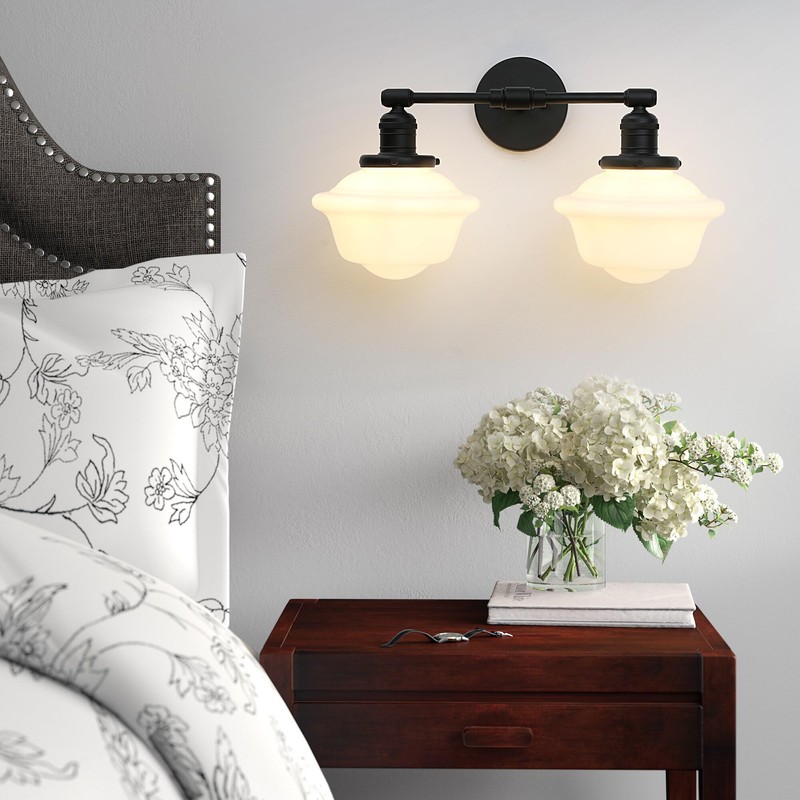 Pathson 2-Lights Milk White Glass Wall Sconce Lights, Modern Classic